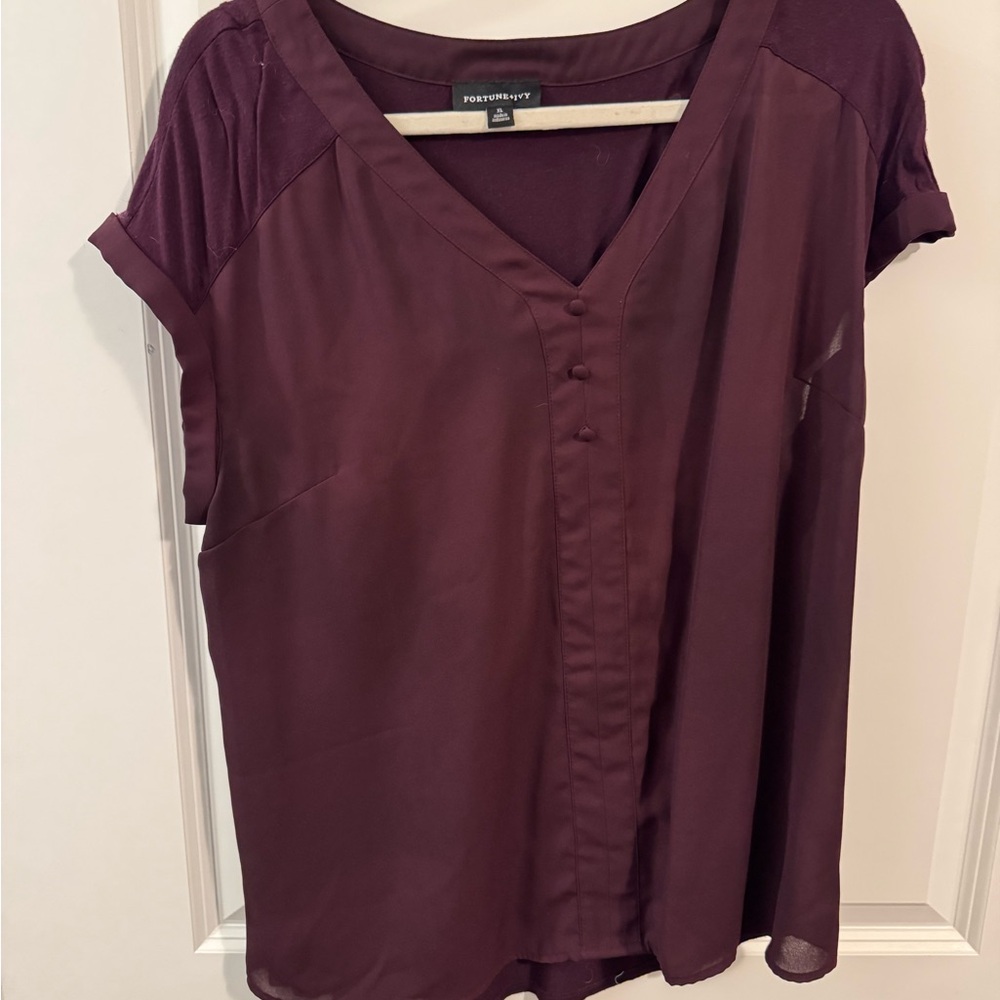 Port Authority Asymmetrical Red and Purple Cuffed Sleeve Blouse
